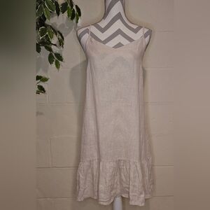 BELLAMBRA 100% Linen Size MEDIUM Beige Thin Straps Ruffled Hem Loose Flowy Fit.